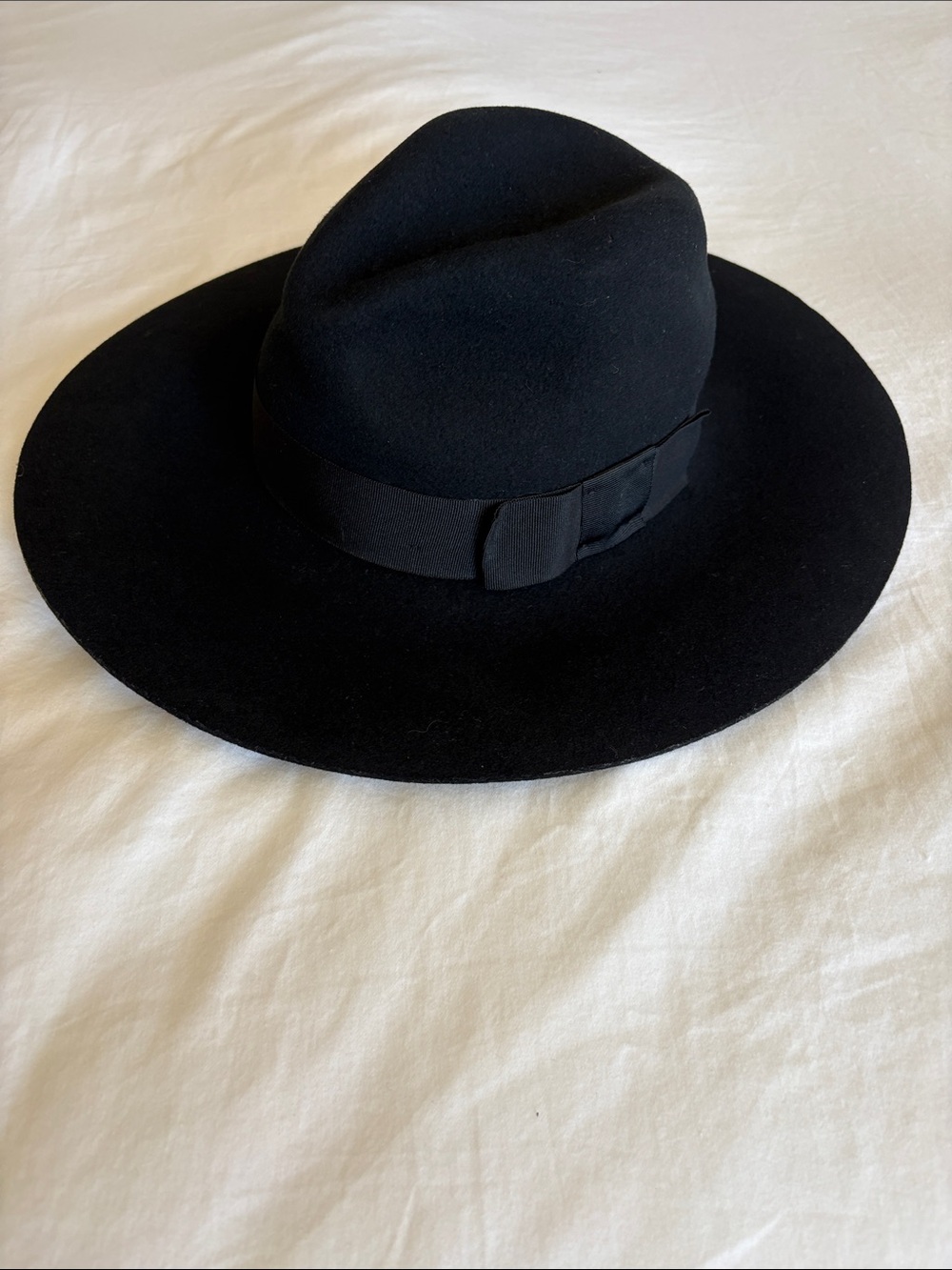 Brixton Black Wide-Brim Felt Fedora with Ribbon Band